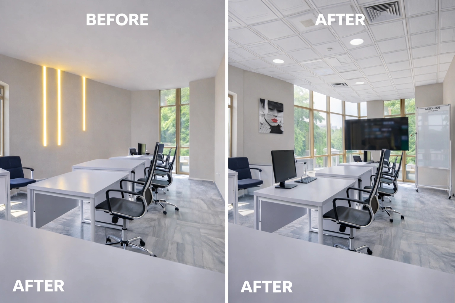 office interior design before after workspace transformation