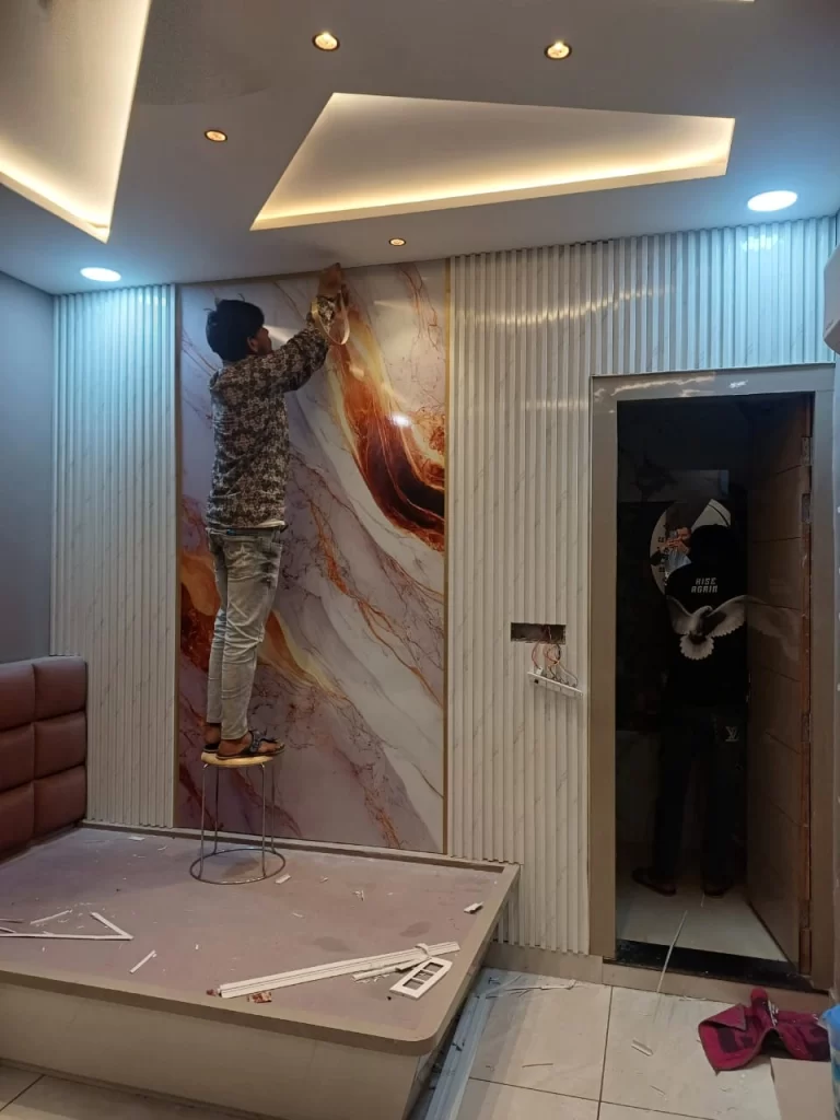 interior wall paneling work in progress design