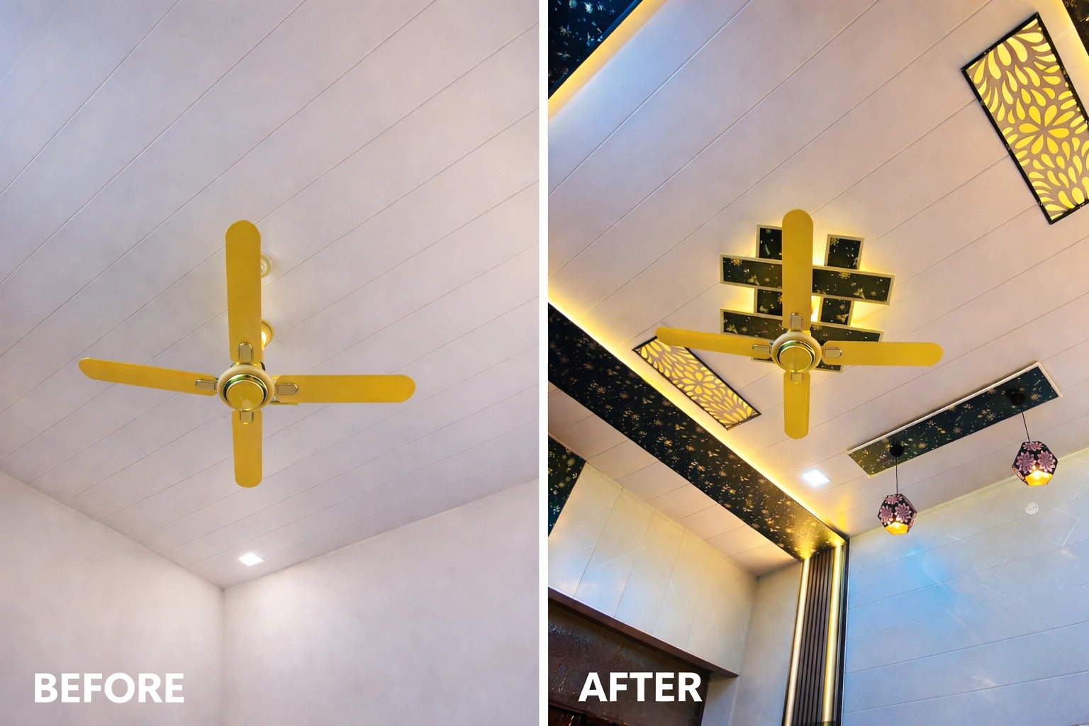 false ceiling design before after with lighting