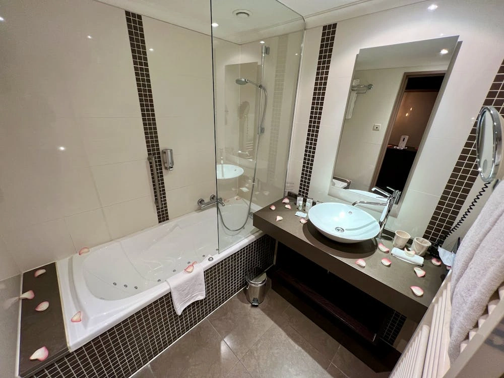 bathroom interior with glass partition