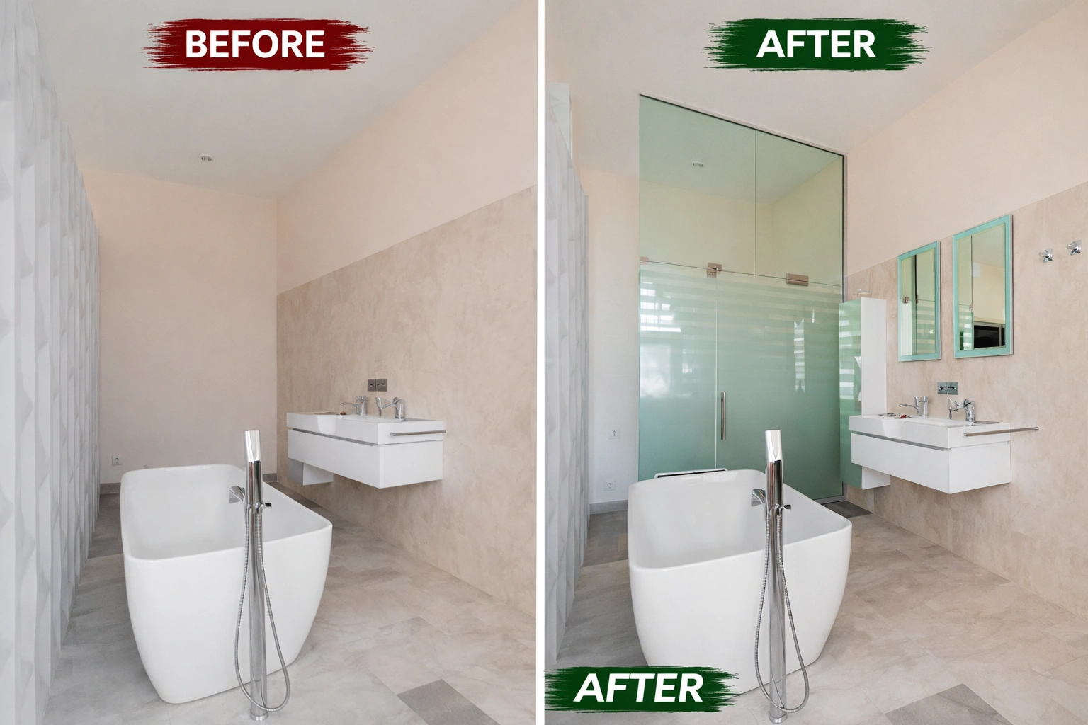 bathroom renovation before after glass partition design